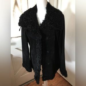 Suede Leather Coat with Dyed Lamb Fur Trim by Express